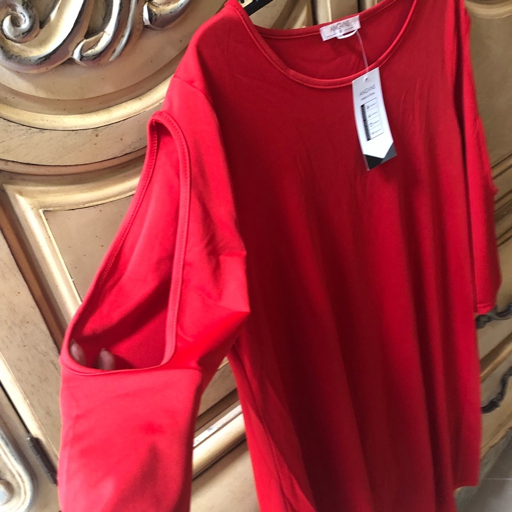 Red plus size cold shoulder dress